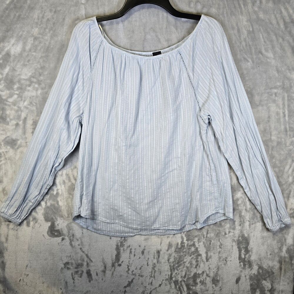 NYC Trends Blouse Womens XL Baby Blue Peasant Cottagecore Boho Lace Like Detail